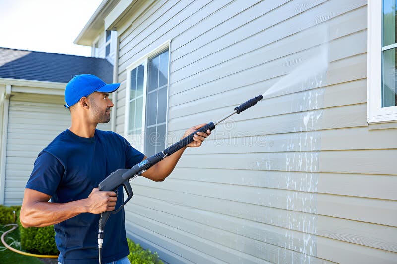 Professional power washing house exterior